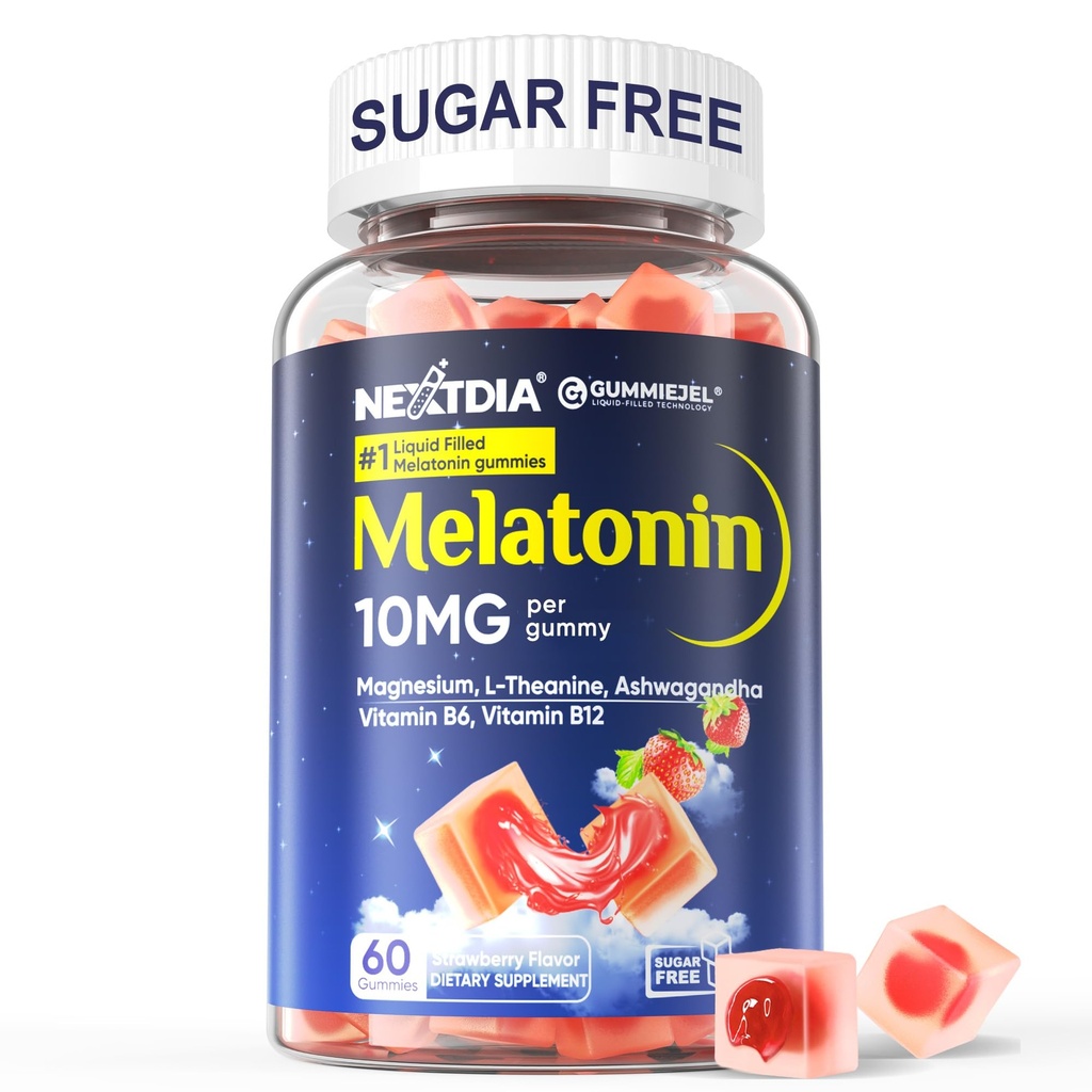 Zucchero Melatonina Gummies 10mg 20mg Magnesio Glycinate Melatonina per adulti, Ashwagandha, L-teanina, B6, B12, Balm di limone e camomilla per rilassamento profondo, Antiossidante, Vegan, 60 giorni