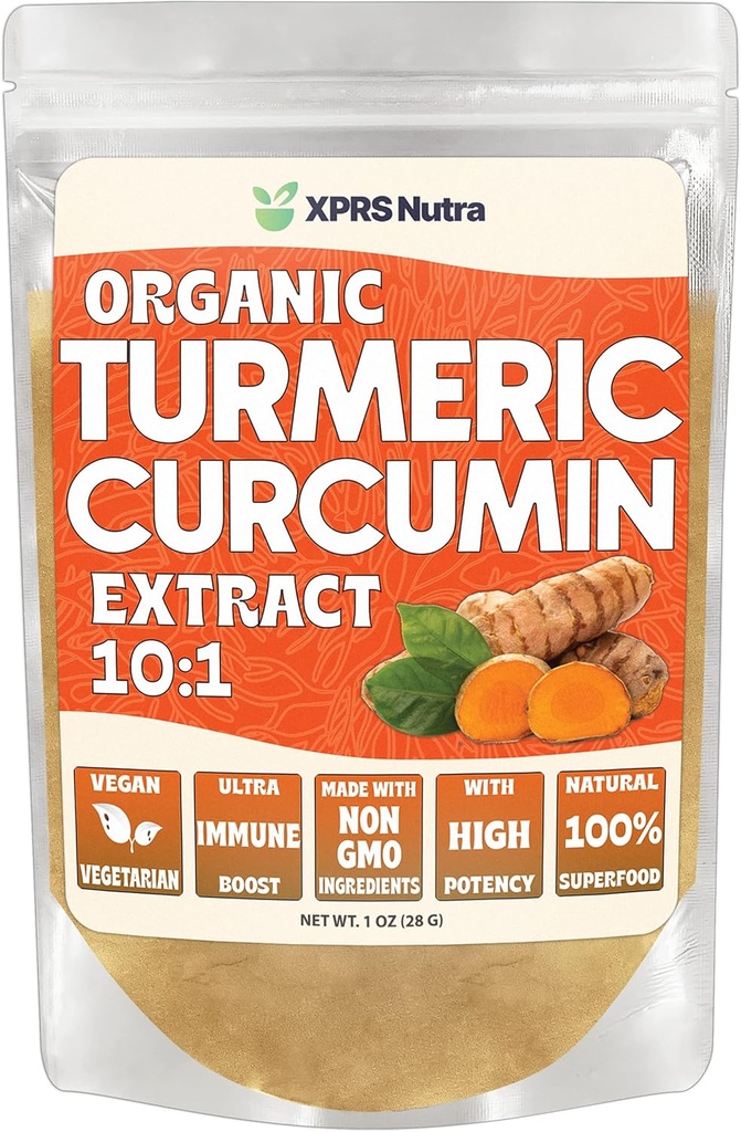 XPRS Nutra Organic Curcumin Powder Extract 10:1 - Premium USDA Organic Curcumin Powder for Immunity - Vegan Friendly Pure Curcumin for Gut Health (1 oncia)