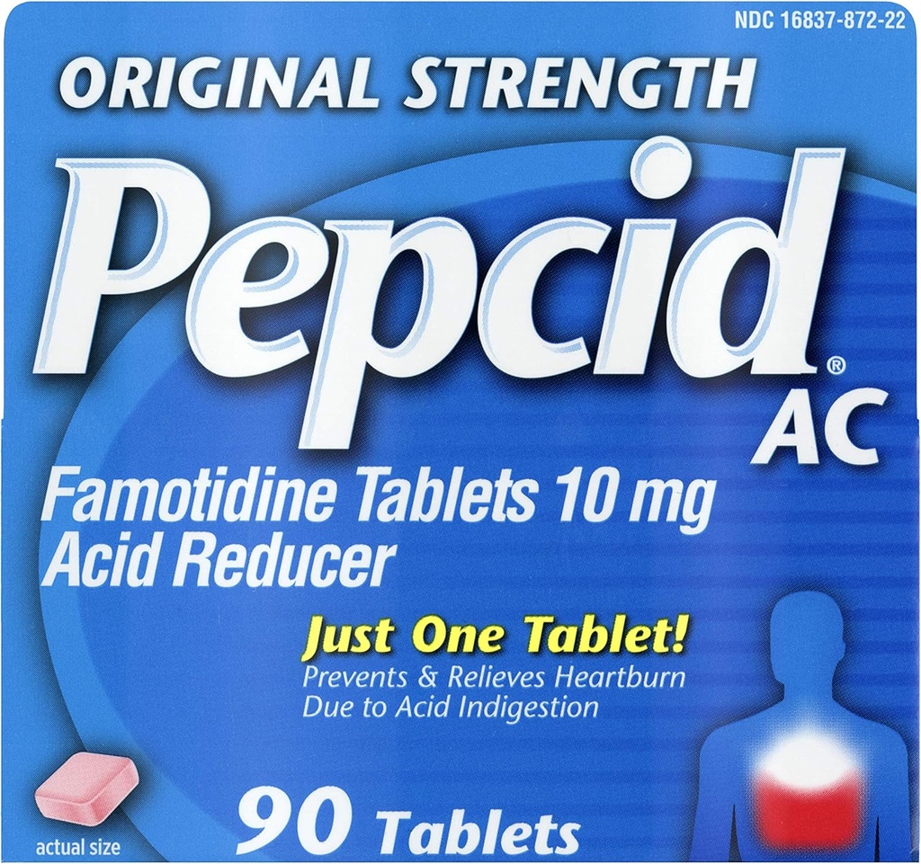Pepcid AC Forza originale, 10 mg Famotidina per la prevenzione di bruciore di stomaco & sollievo, 90 ct