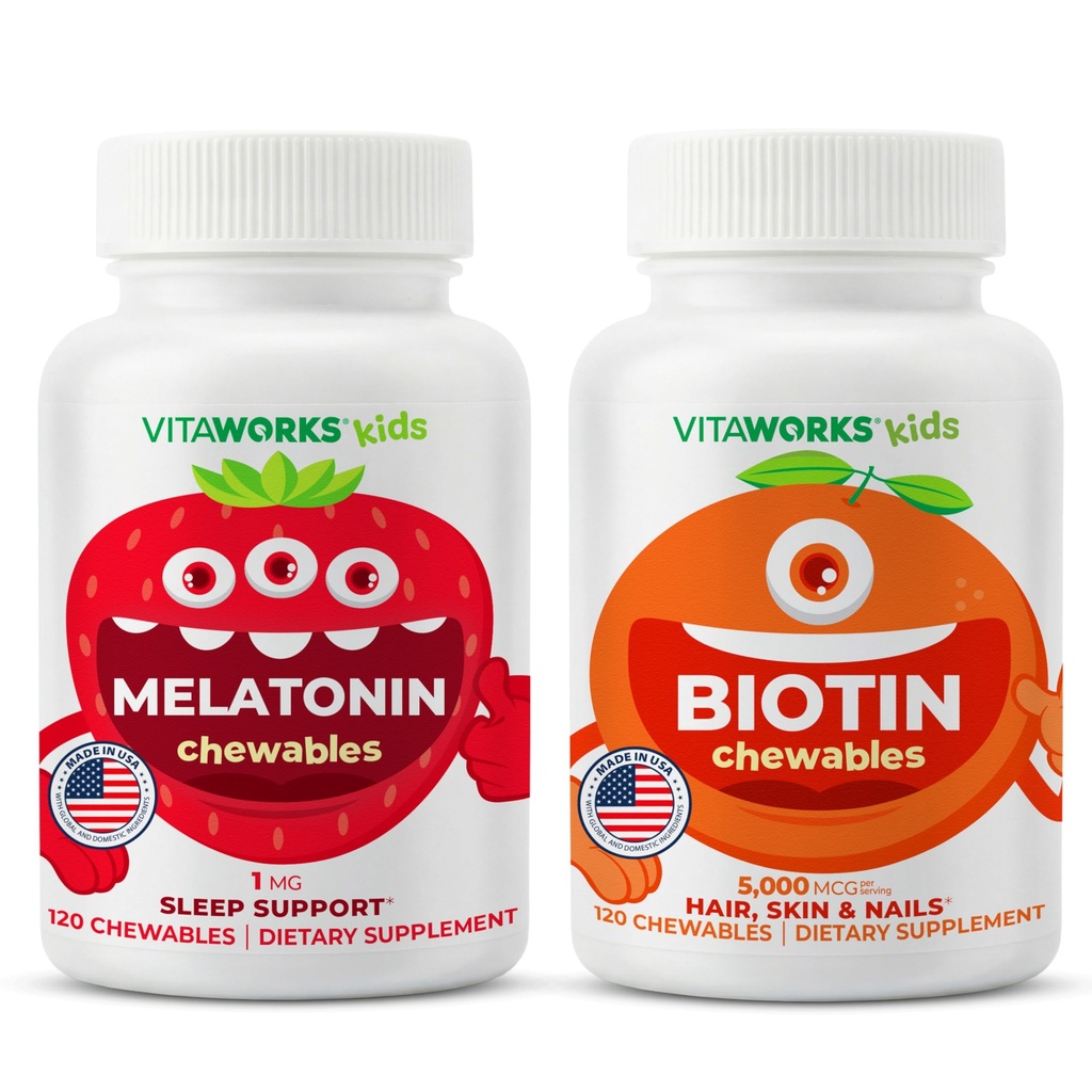 Bambini Melatonina 1mg Chewables + Biotin 5000mcg Chewables Bundle
