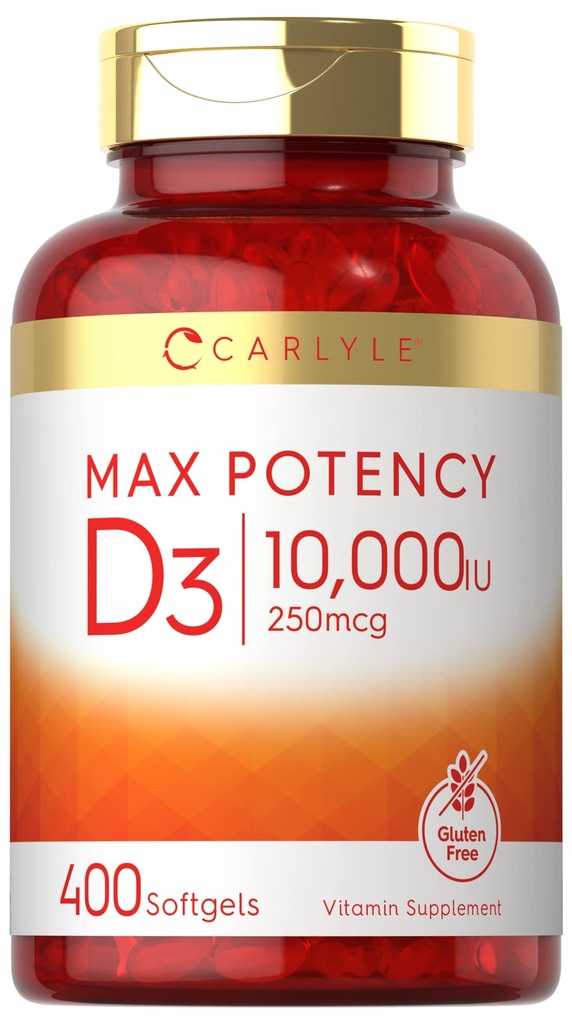 Carlyle Vitamin D 10000 IU 400 Softgels | Dimensione del valore | Potenza massima | Non OGM, Integratore senza glutine