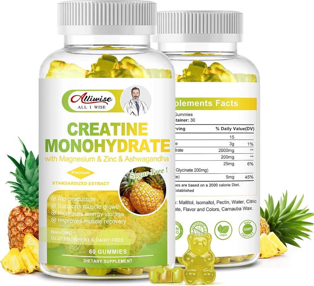 Monoidrato di creatina senza zucchero per gli uomini e le donne, supplemento complesso di creatina monoidrato con magnesio e zinco & Ashwagandha, per la crescita e la forza del muscolo, energia, supplemento pre allenamento