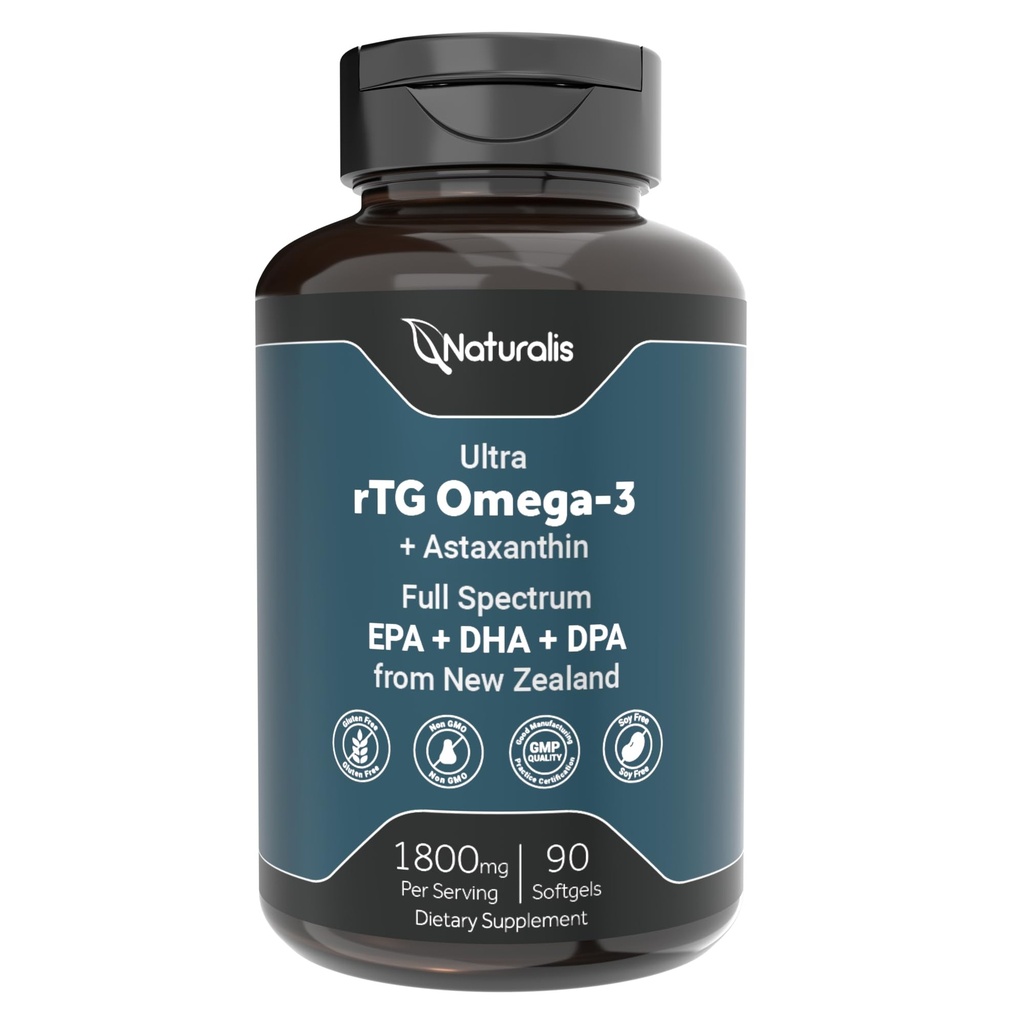Naturalis Ultimate rTG Omega 3 Fish Oil 1800mg da Wild New Zealand Tuna - Full Spectrum Omega3s EPA, DHA & DPA - Sostenibilmente Sourced, Non-OGM, Gluten Free - 90 Softgels