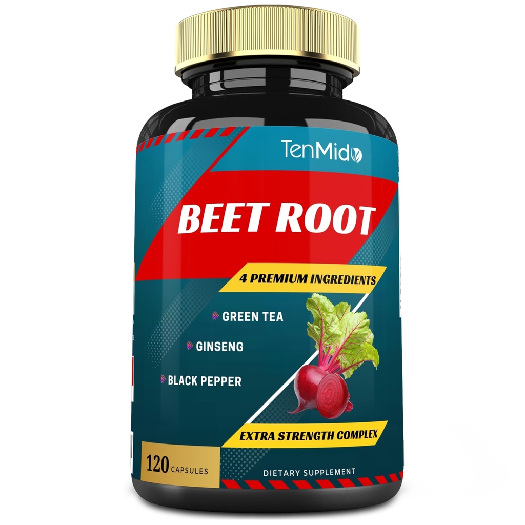 Estratto di radice di barbabietola capsule, 4 mesi di alimentazione & tè verde, Ginseng, pepe nero | Energia aumentata, Athletic Performance Supports, Boosts Stamina | Integratori nutrizionali