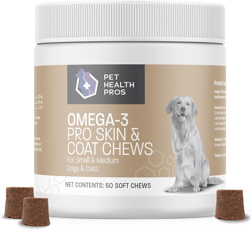 Omega Bites per cani - Integratore di olio di pesce masticabile con Omega 3 acidi grassi e vitamina E per la salute comune e la salute della pelle & Coat - 60 conte