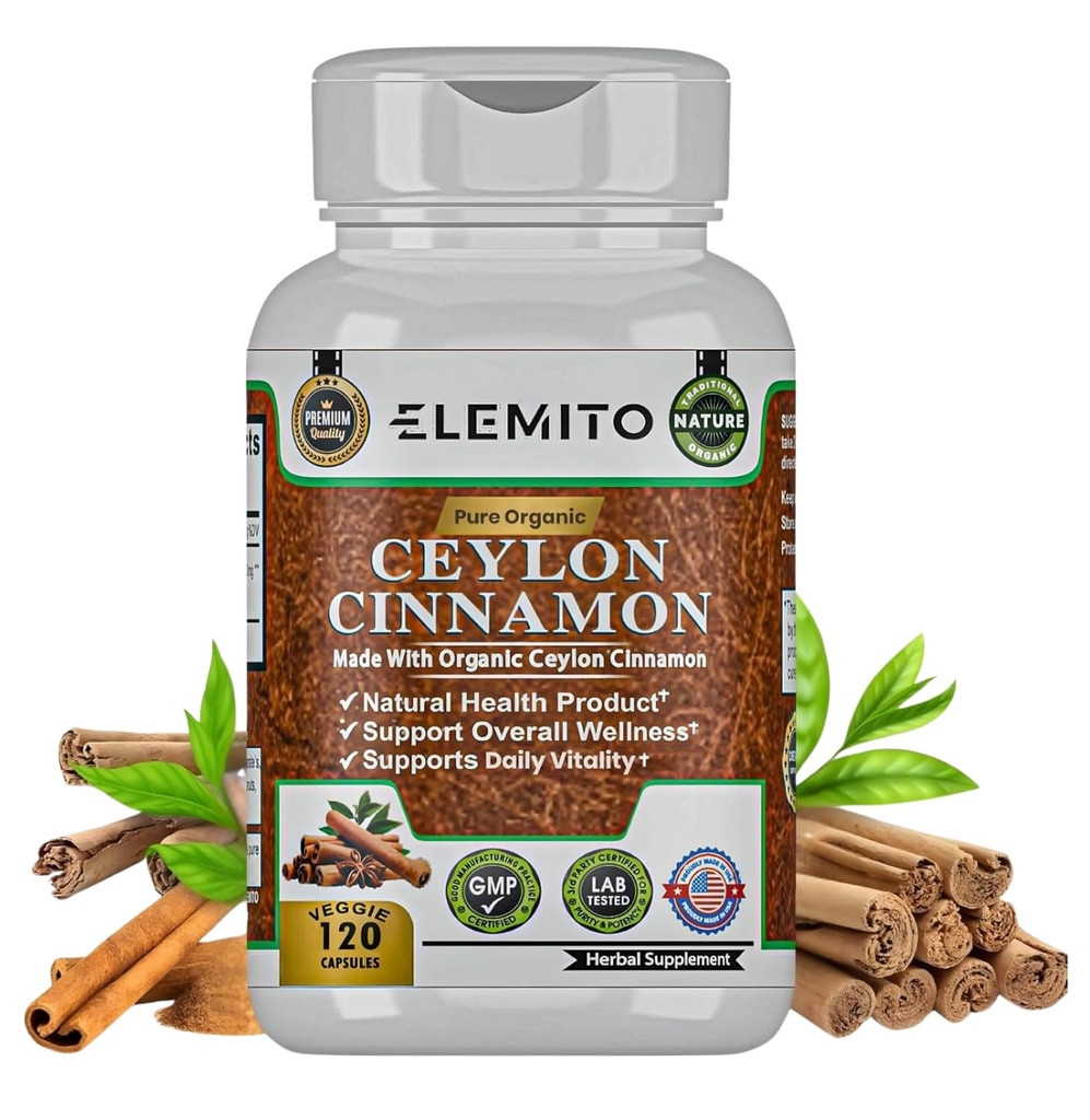 Ceylon Cinnamon Capsule, Energy, Heart & Metabolism Support, Certificati Organic Ceylon Cinnamon Pills, Non-GMO, Vegan, Gluten-Free - 120 Capsule