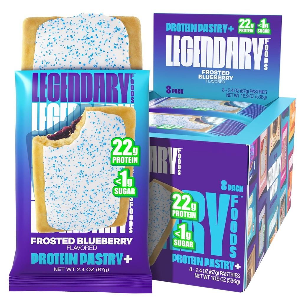Alimenti leggendari 22g pasticceria proteica + mirtillo fritto, bar di sostituzione a basso contenuto di carb - basso glicemico, senza glutine snack protien - sano Keto Snack Box 8 barre di energia zero dello zucchero - amichevole diabetico