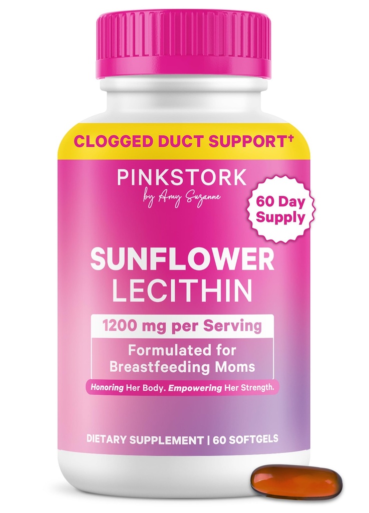 Pink Stork Sunflower Lecithin Supplement - 1200 mg for Clogged Milk Ducts - Breastfeeding Essentials for Postpartum Moms - Supports Breast Milk Flow - 60 Softgels
