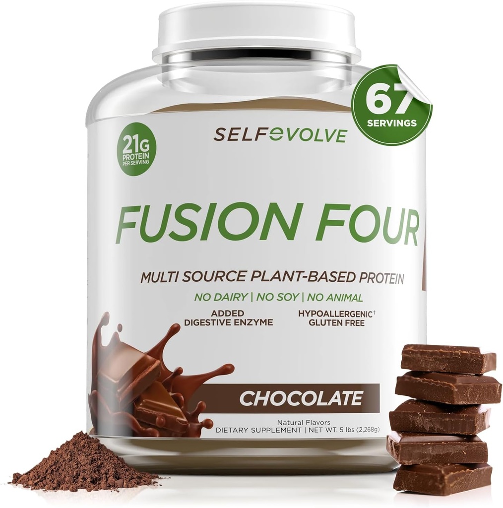 Fusion Four Vegan Protein Powder - 21g polvere vegetale di proteine - Gluten Free, Dairy Free e Soy-Free, Pea Protein con BCAA's - Cioccolato aromatizzato - 5lbs