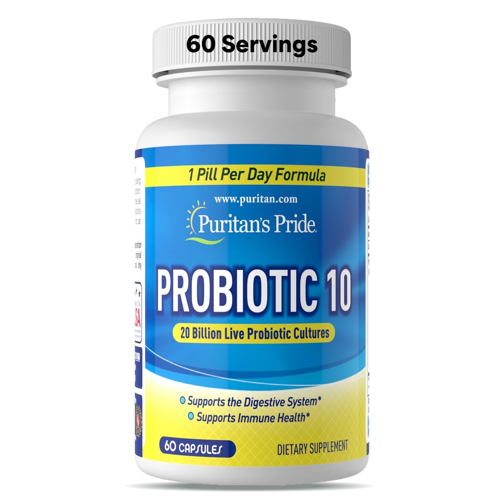 Puritan Pride Probiotic 10 con vitamina D per aiutare a sostenere la salute del sistema immunitario*, 60 conte, bianco