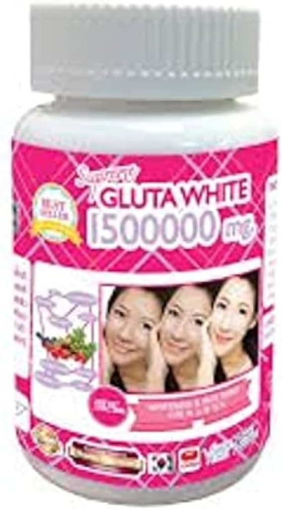 1 Bottiglia X 30 Softgels Supreme Gluta White 1500000mg. Super Whitening Glutathione Anti - Invecchiamento. (Supreme Whitening Skin Boost up Collagen rimuovere Dark Spot e Scar Tighten Pore sana pelle e capelli)