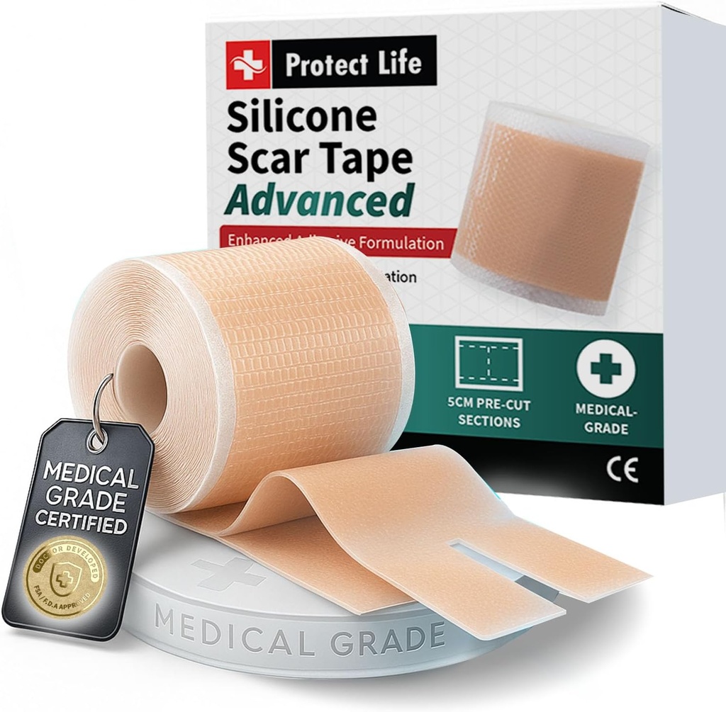 Nastro per cicatrice in silicone medico Formulazione avanzata adesivo (1.6" x 118") Strisce di rimozione della cicatrice per cicatrici chirurgiche, Nastro in silicone e trattamento della cicatrice Keloid, fogli riutilizzabili per cicatrici in silicone