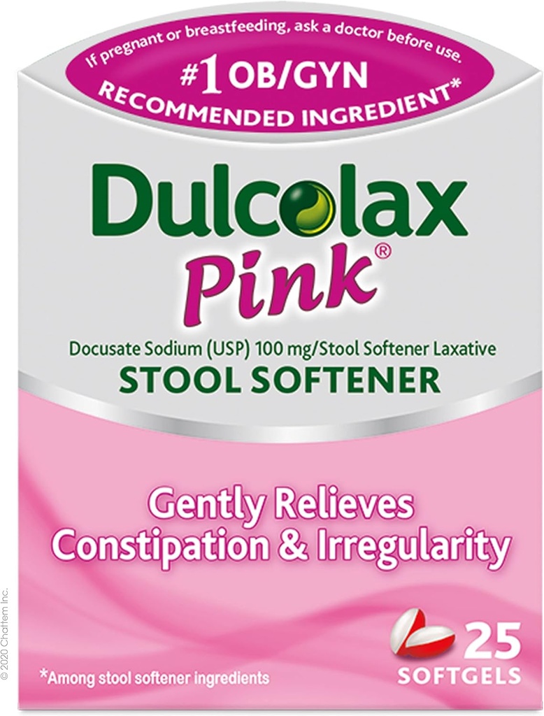 Sgabello rosa Dulcolax, Docusate Sodium, 100 mg compresse di gel morbido, 25 conte