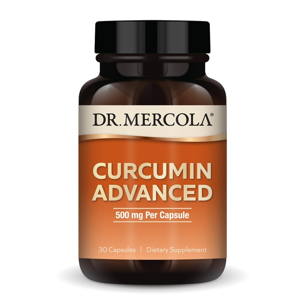Dr. Mercola Curcumin Advanced - 500 mg Curcumin Root Extract - 95% Curcuminoids - Per la salute della visione, la digestione e messa a fuoco - rilascio prolungato - Non OGM, senza glutine e senza soia - 30 capsule (30 Servings)