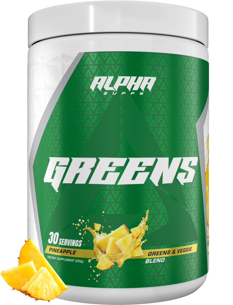 Alpha Supps - Alpha Greens Supplement | Frutta e Verdura Superfood Powder | Oltre 40 ingredienti naturali basati su piante | Prebiotici & Probiotic Digestive Support Blend - 30 Serve (Pineapple)