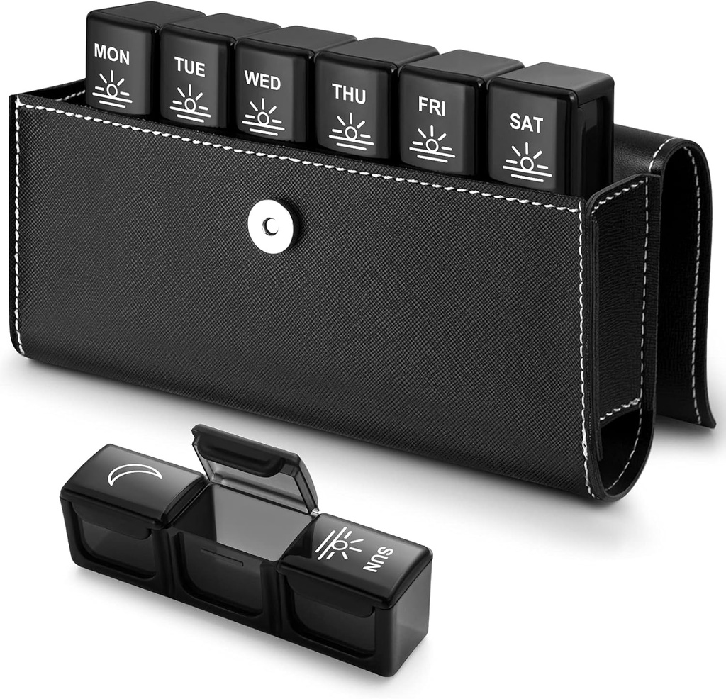 BUG HULL 3x a Day Pill Organizer con PU Case - Weekly Travel Medicine Box per 3 volte al giorno