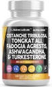 Pulito Nutra Cistanche Tribulosa Fadogia Agrestis Tongkat Ali Turkesterone Pillole Ashwagandha Capsule Supplemento per Uomo - 60 Conte