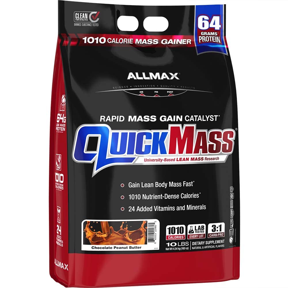 ALLMAX QUICKMASS, Cookies & Cream - 10 lb - Catalizzatore rapido del guadagno di massa - Fino a 64 grammi di proteine per porzione - 3:1 Carb to Protein Ratio - Zero Trans Fat - Fino a 70 Serve