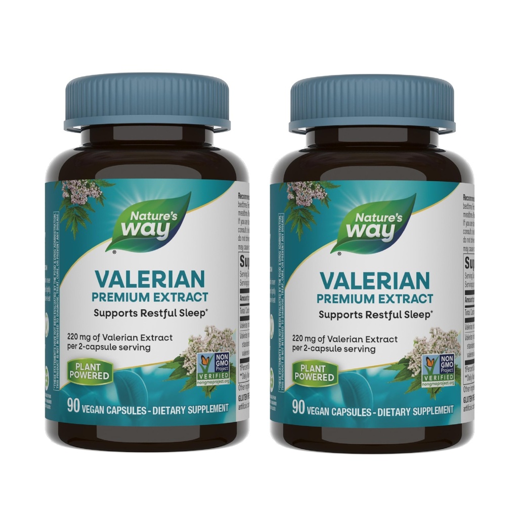 Nature's Way Valerian Premium Extract - 220 mg di estratto di valeriana per 2 capsule Serving - Supporti sonno riposante * - Progetto non OGM verificato - Integratori di erbe - Gluten Free - 90 capsule (2 Pack)
