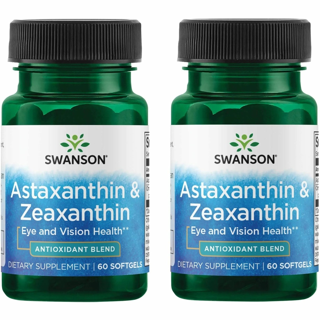 Swanson Astaxanthin & Zeaxanthin Eye Health Supplemento per Screen-Heavy Professionals con 4 mg Astaxanthin & 4 mg OmniXan Zeaxanthin (60 Softgels, 2 Pack)