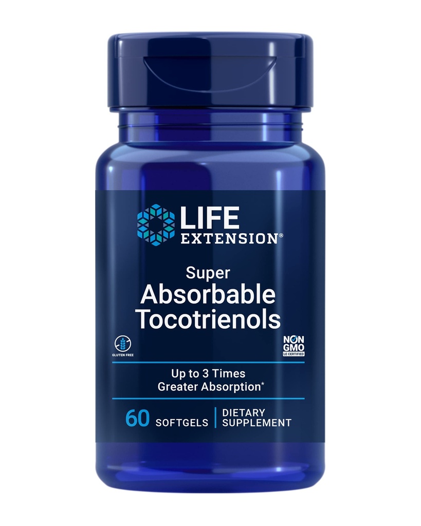 Tocotrienoli super assorbenti, vitamina E come tocoferolo D-Alpha, tocotrienoli misti, sostegno della crescita dei capelli, funzione del cervello, senza glutine, non OGM, 60 softgels