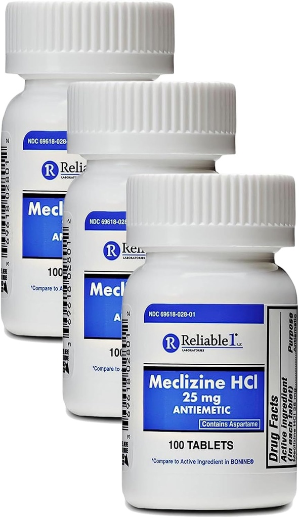 Meclizine HCL 25mg 100 compresse (1 bottiglia) (Pack of 3)