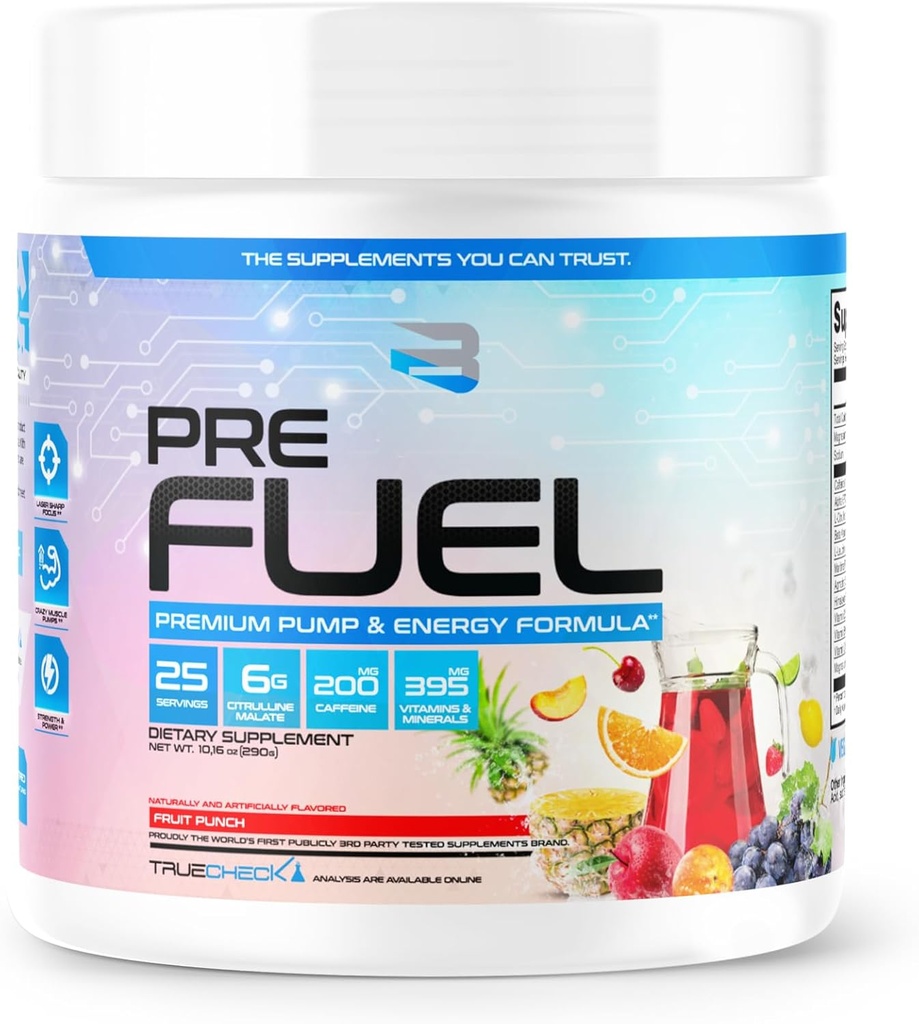 Believe PRE Fuel - Laser Focus, Muscle Fullness & Endurance | The Ultimate All-in-One Pre-Workout | Boost Performance & Crush Workout | Complete All-in-one Pre-Workout (290g, Fruit Punch)
