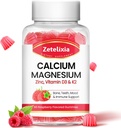Calcio Magnesio Zinco Gummies con Vitamina D3 & K2, Gummie di Calcio per B0nes Muscoli, Donne & Uomini, Sapore di lampone - 60 Conte