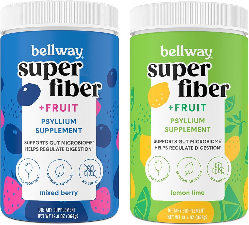 Bellway Super Fiber Powder + Frutta, Sugar Free Organic Psyllium Husk Powder Fiber Supplemento per regolarità, Bloating Relief & Gut Health, Non-GMO, Bacca mista & Lime di limone