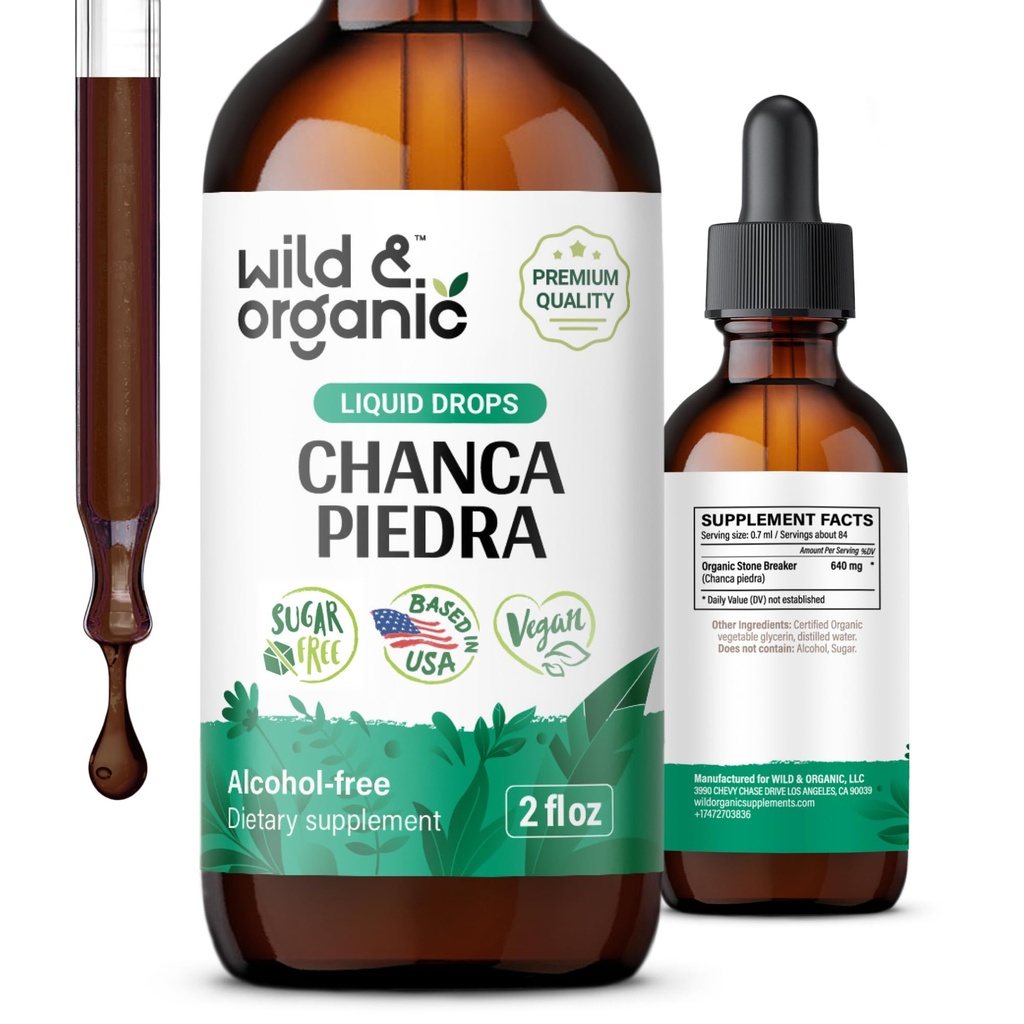 Gocce di Estratto di Liquido di Piedra Wild & Organic - Stone Breaker per il supporto di pietre renali & Gallbladder - Tintura di erbe per il tratto urinario Benessere - Vegan, Sugar & Alcohol-Free - 2 fl oz