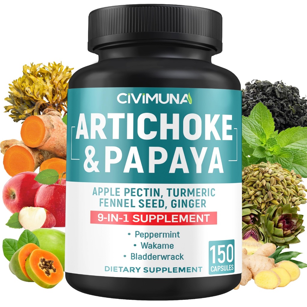 Estratto di carciofo con carciofo, papaya, pectina di mele e altro - 150 capsule - per 5 mesi di fornitura