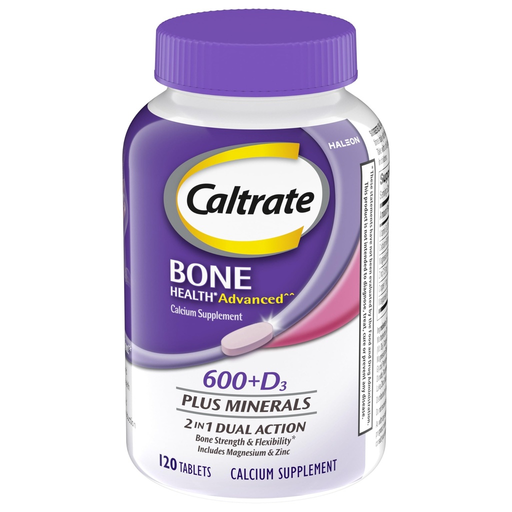Caltrate 600 Plus D3 Plus Minerals Calcium e Vitamina D Supplemento Tablets, Bone Salute e Minerale Supplemento per Adulti - 120 conteggio (Packaging può variare)