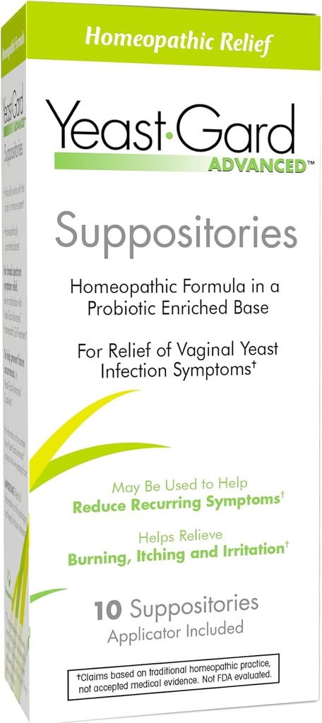 YeastGard Advanced Omeopathic Yeast Infection Vaginal Suppositories - 10 conte Box