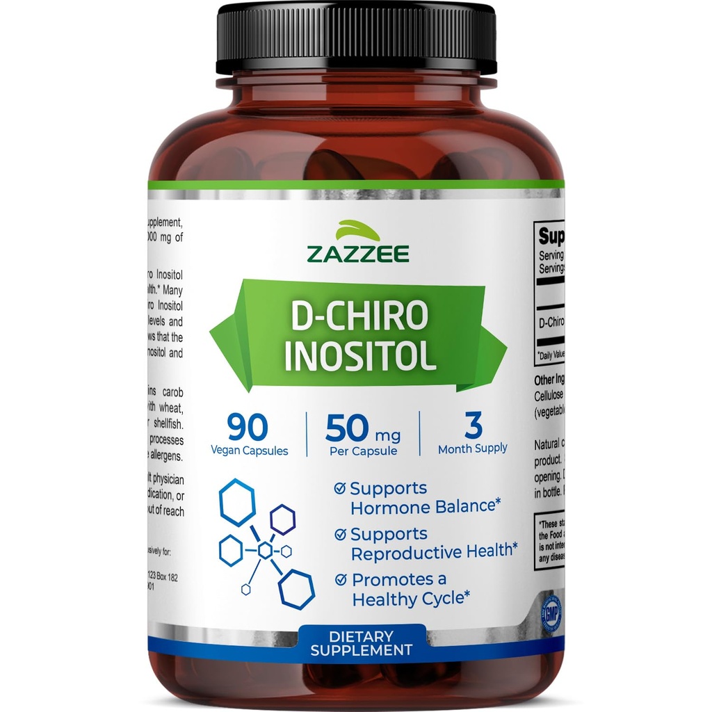 Zazzee D-Chiro-Inositol, 50 mg per capsula, 90 capsule vegane, dosaggio ideale per 40:1 Rapporto con Myo-Inositol, alimentazione di 3 mesi, 100% Vegetariano, Non OGM