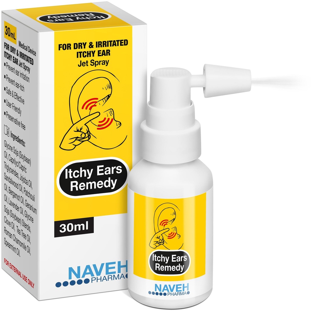 NAVEH PHARMA® Itchy Ears Remedy: Ear Cleaning and Itch Relief | Tratta tutte le cause di Ear Itchiness | Jet Ear Spray per Eczema Trattamento e Clogged Ear Relief | Ear Wax Remover & Ear Wash (1 Fl Oz)