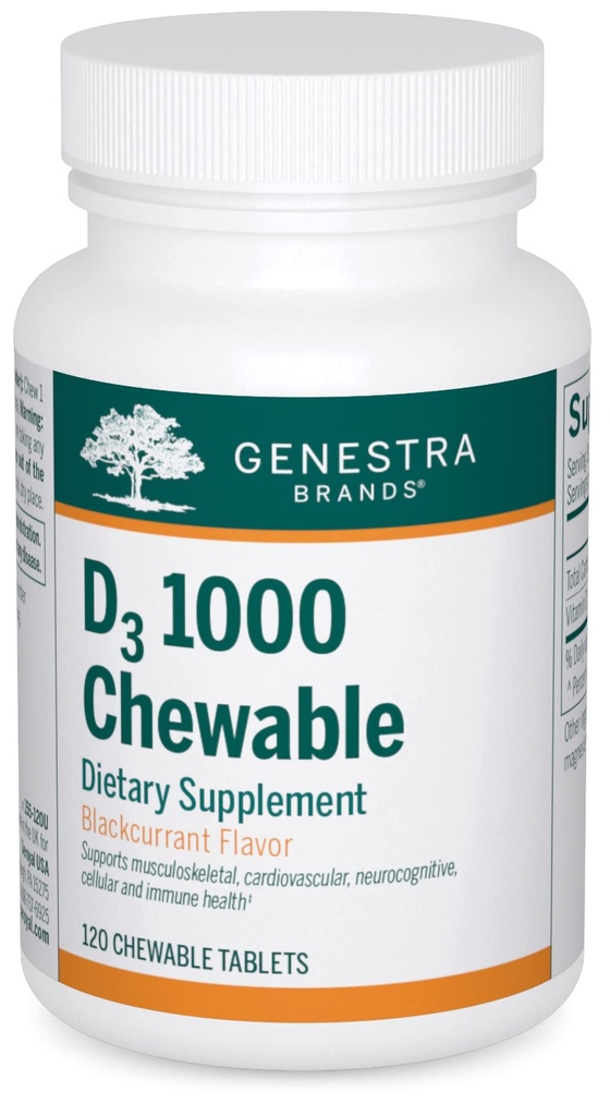 Genestra Brands D3 1000 Chewable | Supplemento vitamina D | 120 compresse masticabili | Natural Blackcurrant Flavor