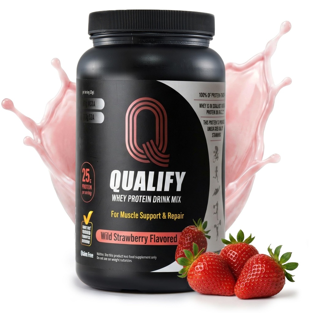 Polvere di proteine del siero di fragole. Polvere di agito proteico 25g per il recupero di allenamento post, Smoothie & Baking. Gluten & Sugar Free, Altamente Kosher, Aminoacidi essenziali (5.5g BCAA, 2.7g Leucina), 23 Serve
