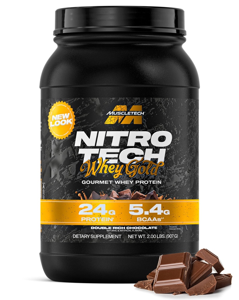 Muscletech Whey Protein Powder (Double Rich Chocolate, 2LB) - Nitro-Tech Whey Protein Isolate Smoothie Mix per muscolare magra e recupero - 24g di Whey Gold per le donne e gli uomini - Packaging May Vary