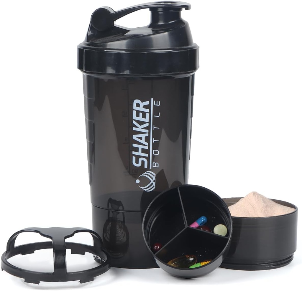 Protein Shaker Bottiglia, 16 oz Shake Cup per polvere di proteine con stoccaggio,Sports Bottiglia dell'acqua, Non Slip 3 Layer Twist Off 3oz Coppe con Pill Vay Leak Proof Shake Bottiglie per miscele di proteine
