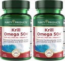 Prodotti di purezza Krill Omega 50 (Krill + Fish Oil Blend 1000mg + Astaxanthin 500mcg + Phospholipids 200mg + Vitamina D 500 IU) - 60 Mini Softgels (Pack of 2)
