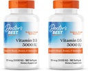 Vitamina D3 5000IU, Non OGM, Gluten & Soy Free, Regola la funzione immunitaria, Supporta le ossa sane, Bianco, No Flavour, 180 Conte (Pack of 2)
