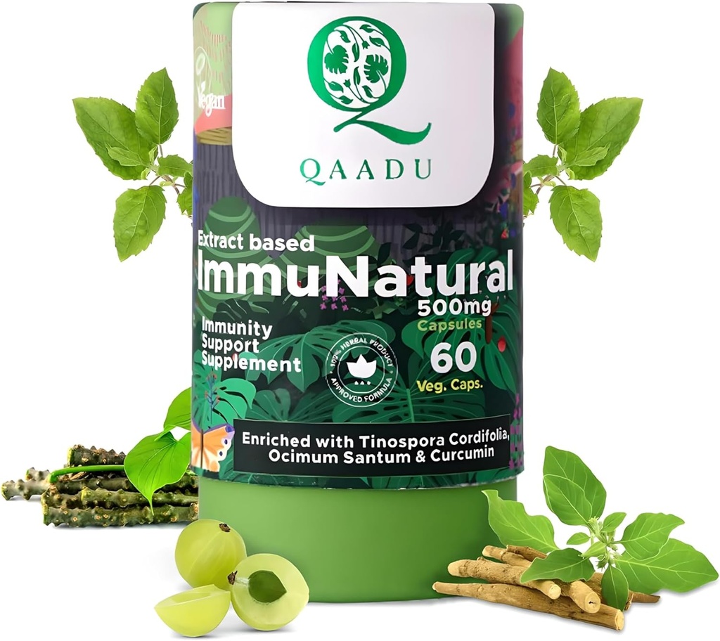 ImmuNaturale per adulti 60 capsule | Natural, Vegan Ayurvedic Immunity Boosters | Ashwagandha Tulsi Amla Haldi Mulethi Giloy | Adatto per 13 anni+ 500mg