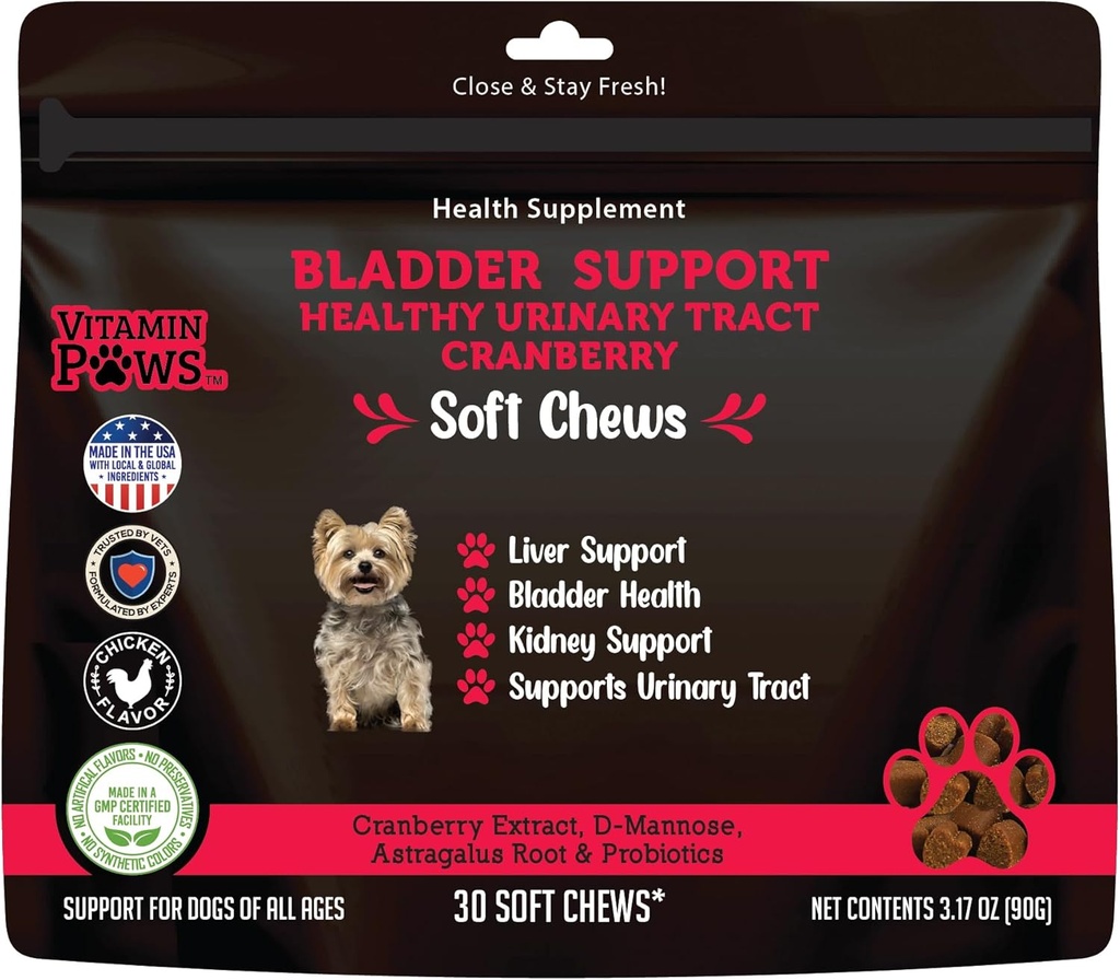 Integratore di mirtilli per cani | Tratto urinario e UTI Support Chews | Biti nutrizionali di controllo dell'incontinenza e della vescica con D Mannose, radice di Marshmallow, probiotici, per fegato, rene