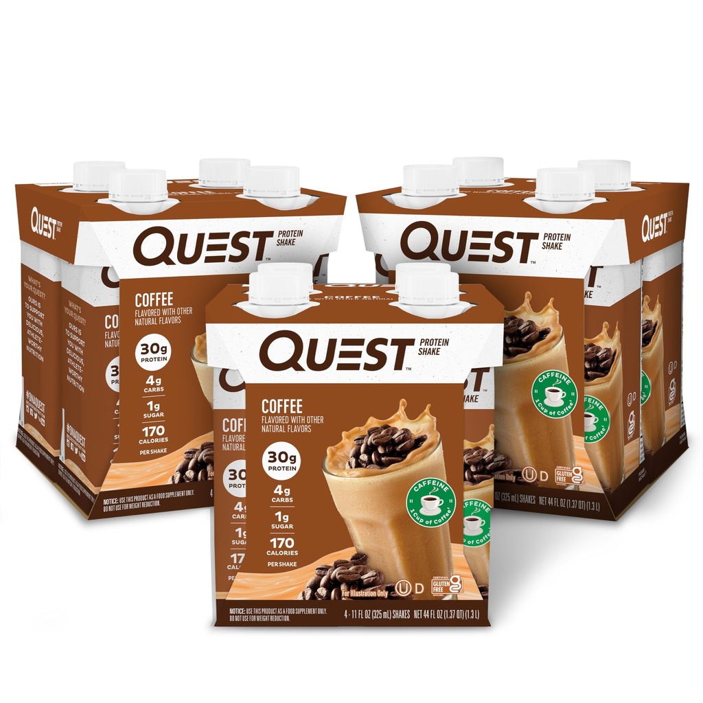 Quest Nutrition Pronto per Bere Proteine del Caffè Shake, 30g Protein, Carb 4g, 1g Sugar, Gluten Free, Keto Friendly, 4 Count (Pack of 3)