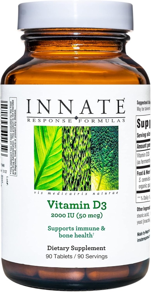 Formula di risposta INNATE Vitamina D3 2000 IU (50 mcg) - Integratore di vitamina per il supporto Immune e la salute del Bone - Vegetariano, Non OGM e Kosher - Fatto senza 9 allergeni alimentari - 90 compresse (90 Serve)