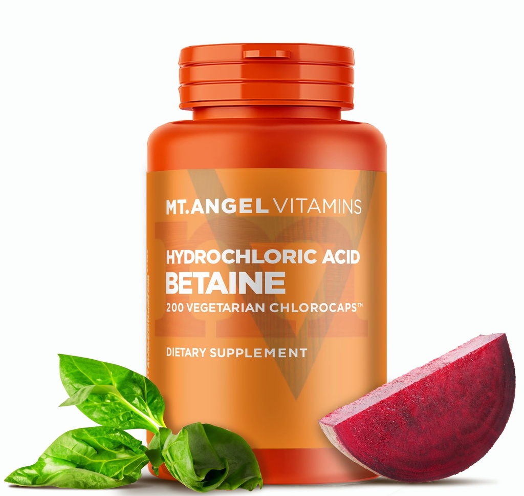 Mt. Vitamine di angelo - Betaina di acido cloridrico, Supporta la digestione sana e succhi gastrici (200 cloropo)