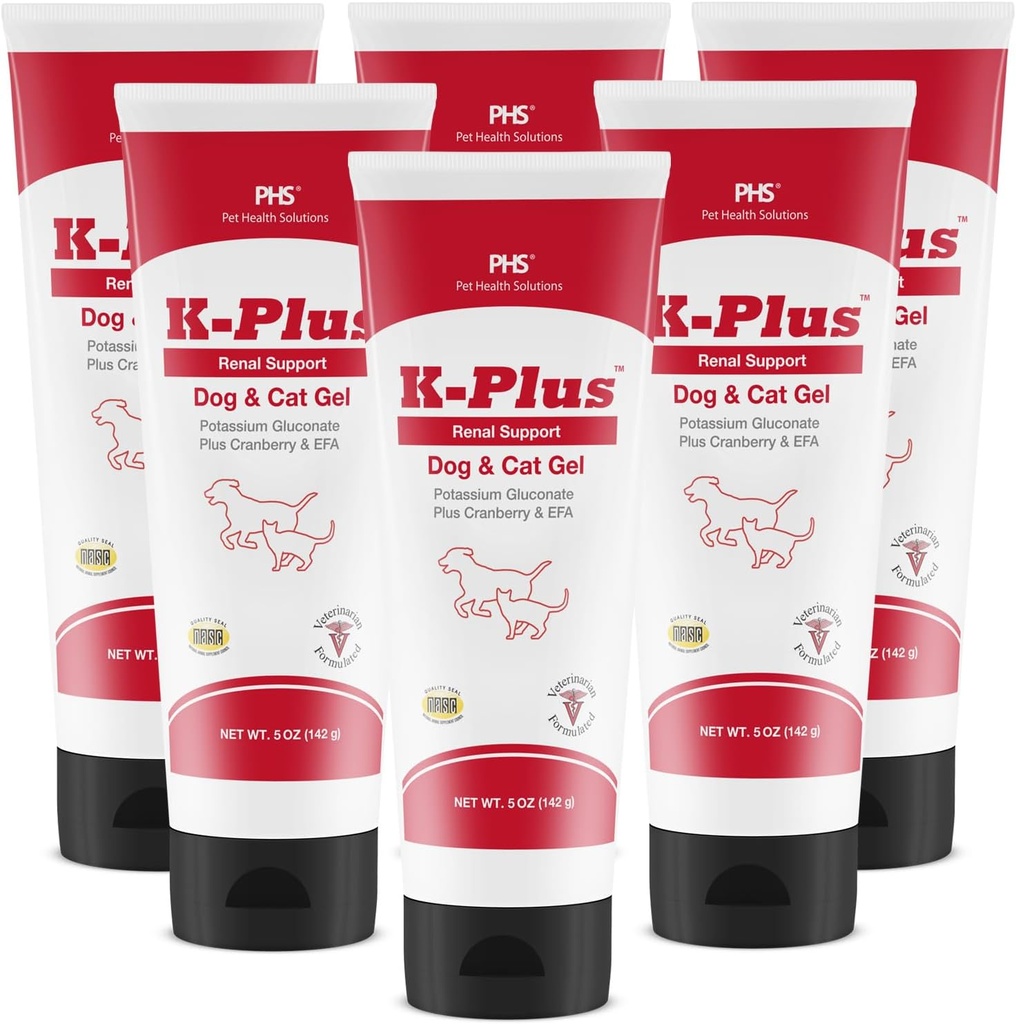 K-Plus Potassium Gluconate Gel Renale Plus Mirtillo e EPA per Cani e Gatti - Integratore Renale Approvato Veterinaria - Supporta Potassium Balance - (6 Pack, Gel)