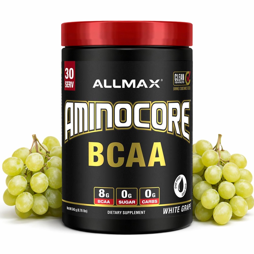 ALLMAX Nutrition AMINOCORE BCAA Powder, 8.18 Grammi di aminoacidi, Intra e Post Workout Recovery Drink, Senza glutine, Uva bianca, 315 g