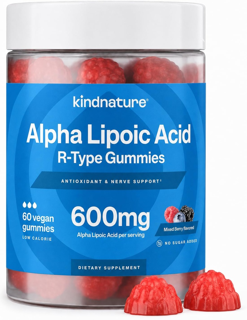 Gummie di acido lipoico alfa - Integratori di neuropatia - Vegan, Senza zucchero, Bassa Calorie 600 mg ALA Supplemento - Pure ALA Alpha Lipoic Acid 600mg per Integratori Alimentari Antiossidanti
