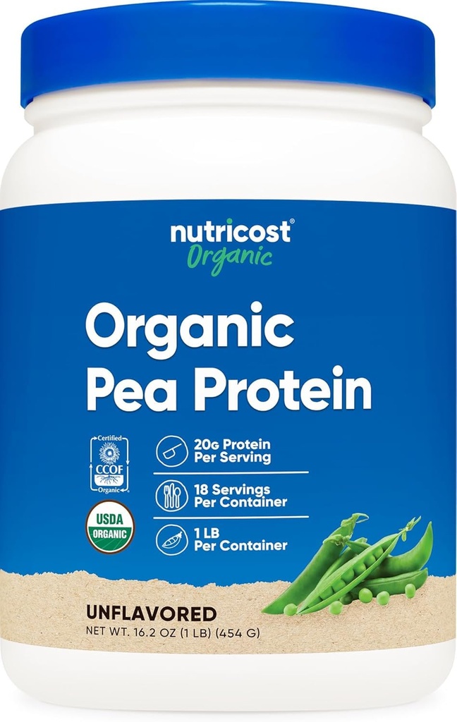 Nutricost Organic Pea Protein Powder (1 LB) Non aromaed - Certificato USDA Organico, Proteine da Piante, Per vegetariani, Senza glutine, Non OGM